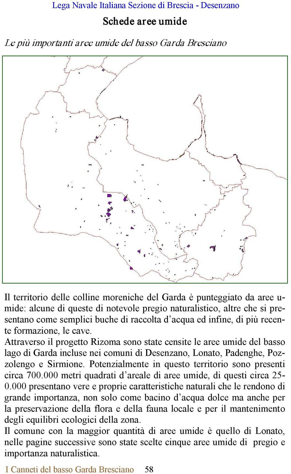 Attraverso il progetto Rizoma sono state censite le aree umide del basso lago di Garda incluse nei comuni di Desenzano, Lonato, Padenghe, Pozzolengo e Sirmione.