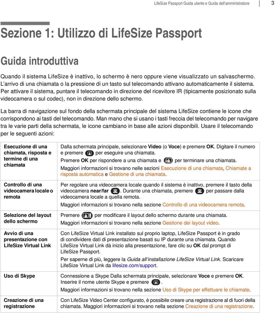 Per attivare il sistema, puntare il telecomando in direzione del ricevitore IR (tipicamente posizionato sulla videocamera o sul codec), non in direzione dello schermo.