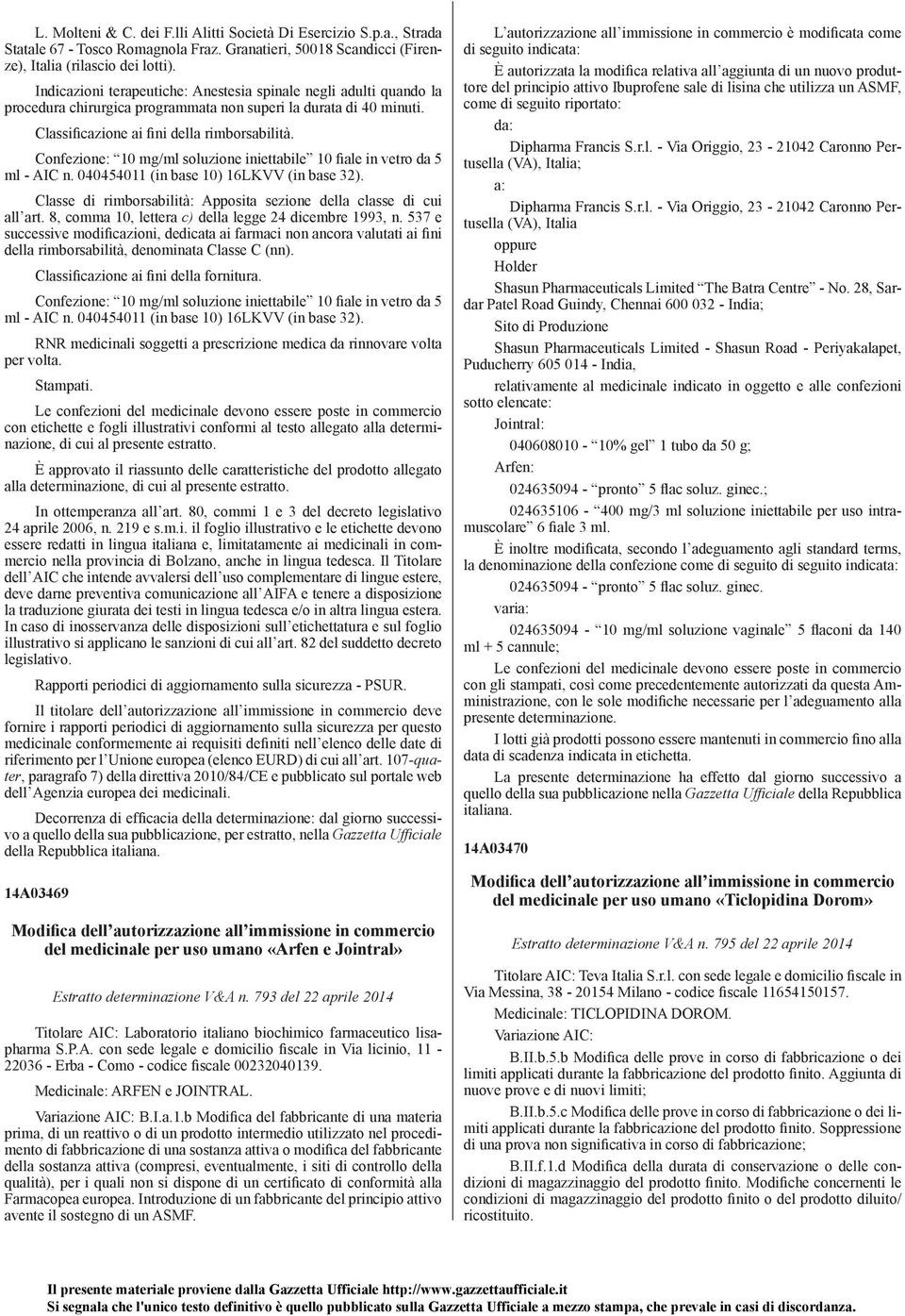 : 10 mg/ml soluzione iniettabile 10 fiale in vetro da 5 ml - AIC n. 040454011 (in base 10) 16LKVV (in base 32). Classe di rimborsabilità: Apposita sezione della classe di cui all art.