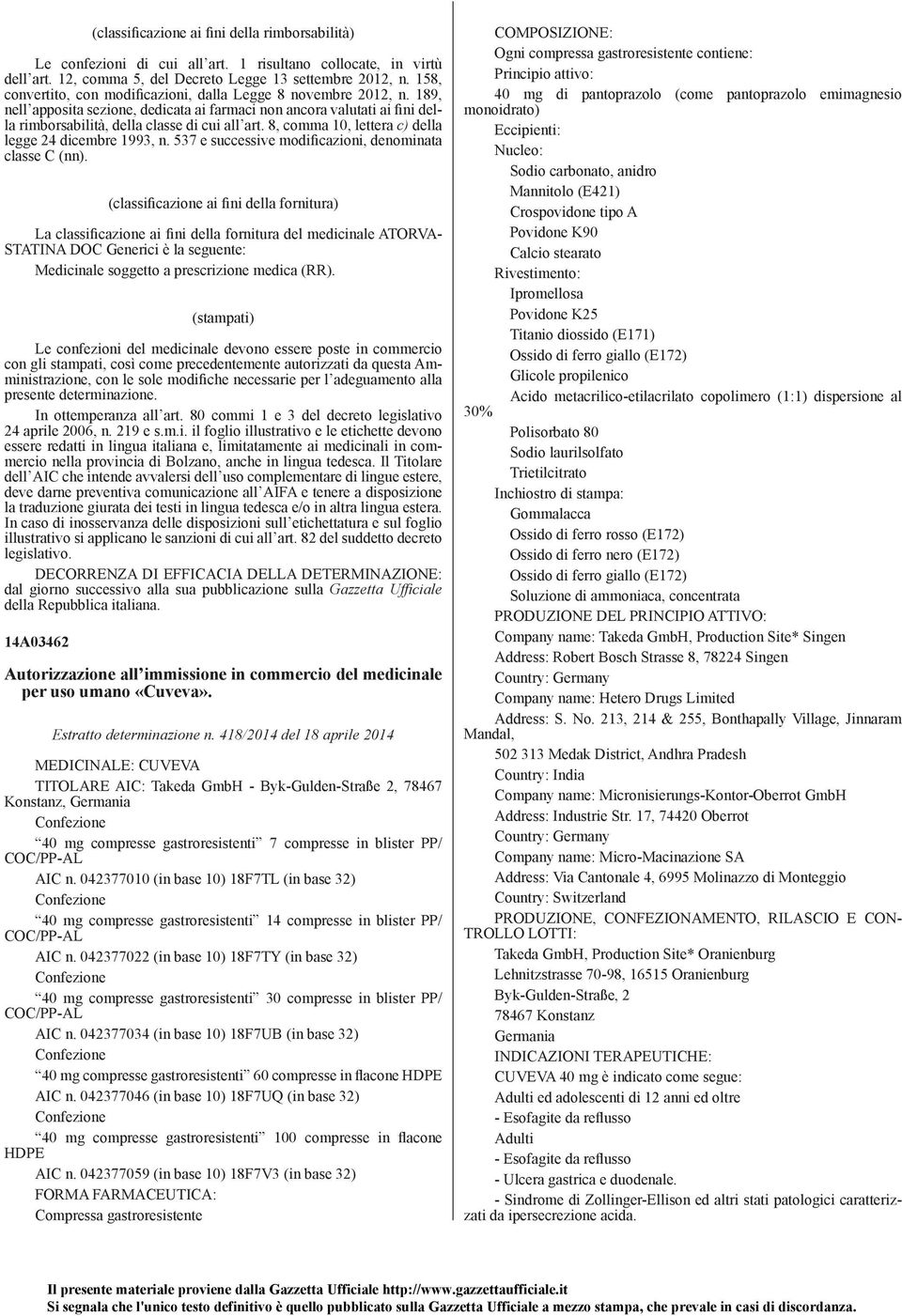 8, comma 10, lettera c) della legge 24 dicembre 1993, n. 537 e successive modificazioni, denominata classe C (nn).