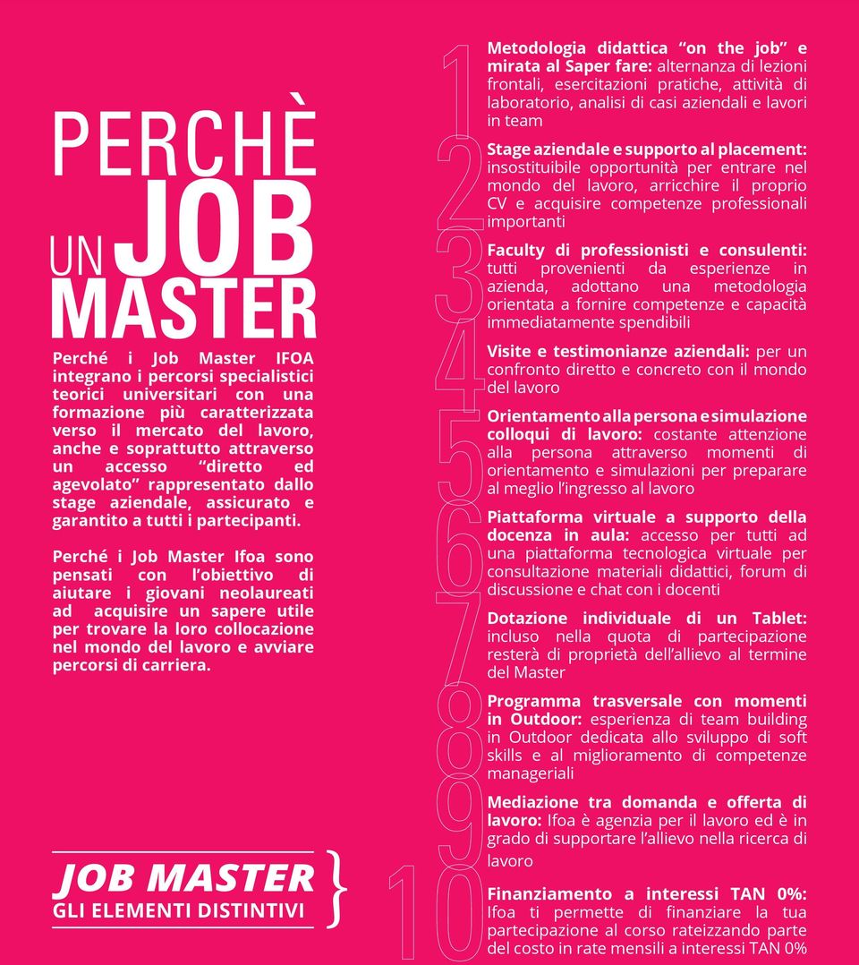 Perché i Job Master Ifoa sono pensati con l obiettivo di aiutare i giovani neolaureati ad acquisire un sapere utile per trovare la loro collocazione nel mondo del lavoro e avviare percorsi di