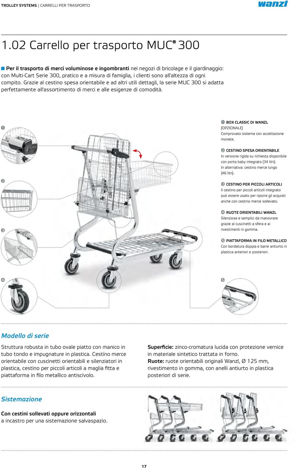 sono all'altezza di ogni compito. Grazie al cestino spesa orientabile e ad altri utili dettagli, la serie MUC 300 si adatta perfettamente all'assortimento di merci e alle esigenze di comodità.