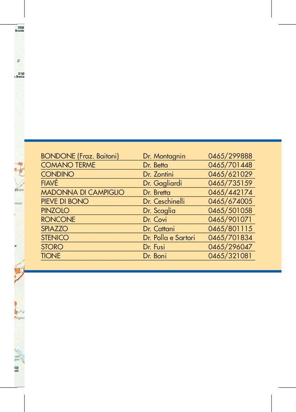Bretta 0465/442174 Dr. Ceschinelli 0465/674005 Dr. Scaglia 0465/501058 Dr.