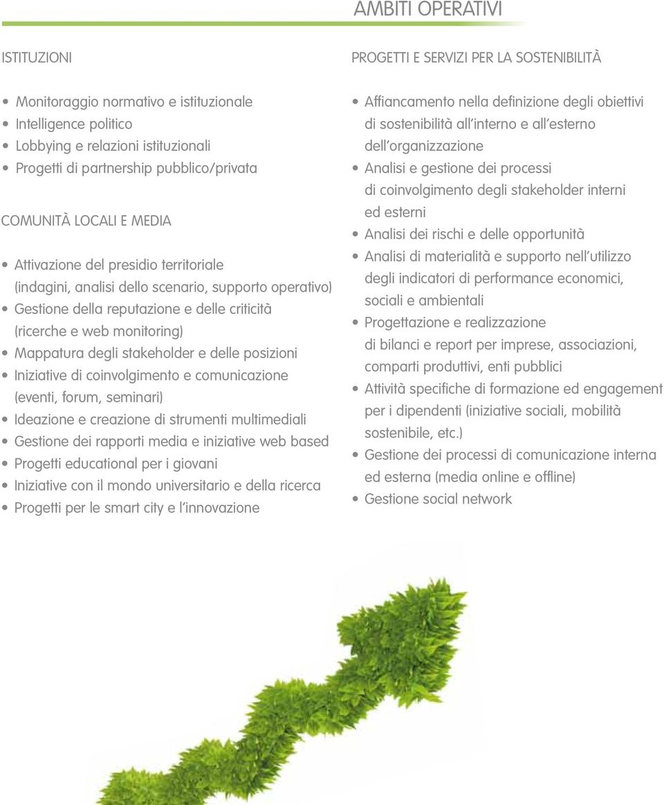 monitoring) Mappatura degli stakeholder e delle posizioni Iniziative di coinvolgimento e comunicazione (eventi, forum, seminari) Ideazione e creazione di strumenti multimediali Gestione dei rapporti