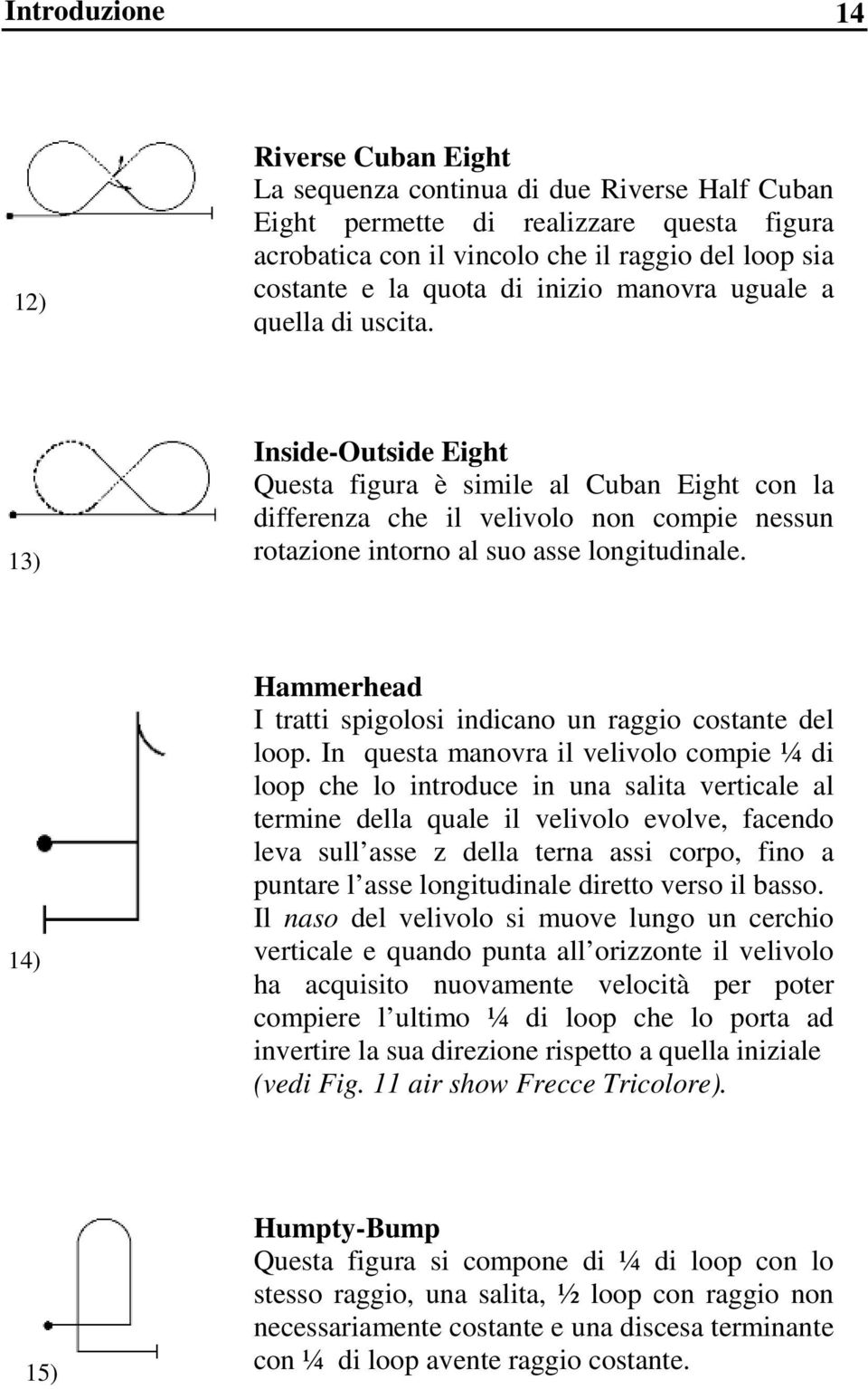 13) Inside-Outside Eight Questa figura è simile al Cuban Eight con la differenza che il velivolo non compie nessun rotazione intorno al suo asse longitudinale.