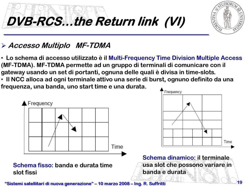 MF-TDMA permette ad un gruppo di terminali di comunicare con il gateway usando un set di portanti, ognuna delle quali è divisa in