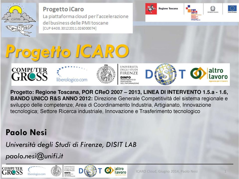 Area di Coordinamento Industria, Artigianato, Innovazione tecnologica; Settore Ricerca industriale, Innovazione e