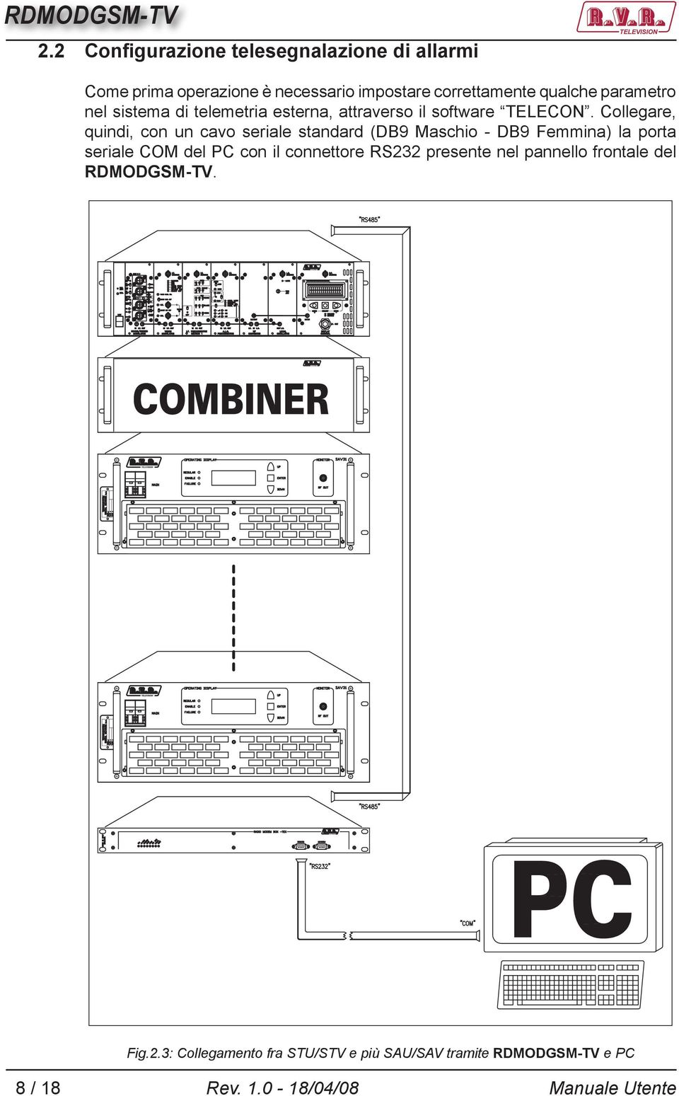 Collegare, quindi, con un cavo seriale standard (DB9 Maschio - DB9 Femmina) la porta seriale COM del PC con il