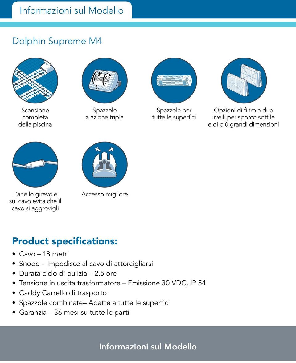 Product specifications: Cavo 18 metri Snodo Impedisce al cavo di attorcigliarsi Durata ciclo di pulizia 2.