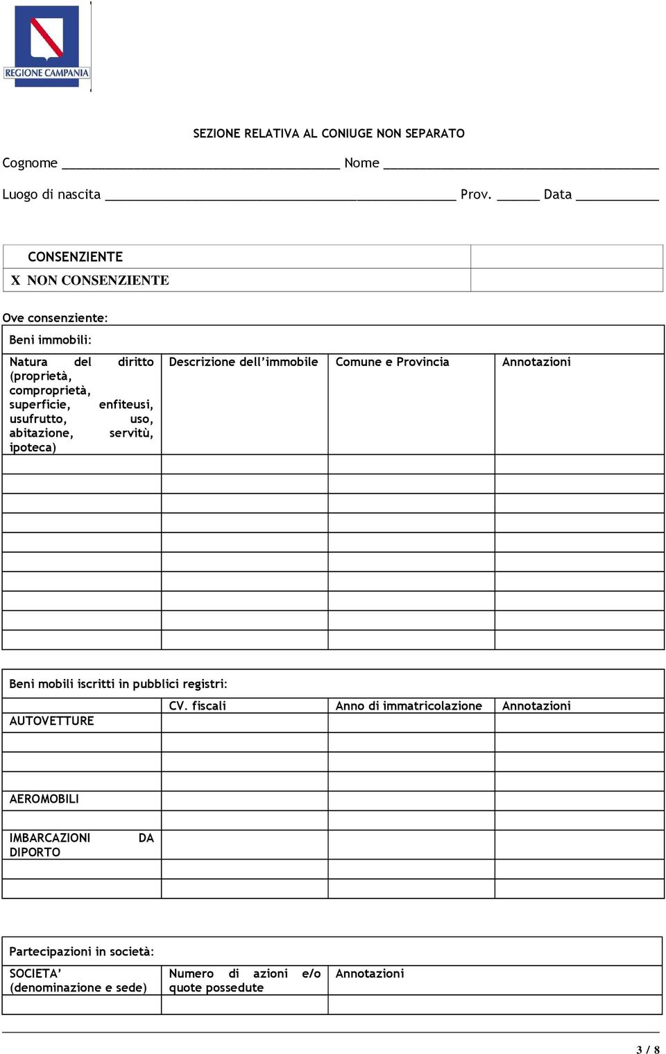 enfiteusi, usufrutto, uso, abitazione, servitù, ipoteca) Descrizione dell immobile Comune e Provincia Beni mobili iscritti in