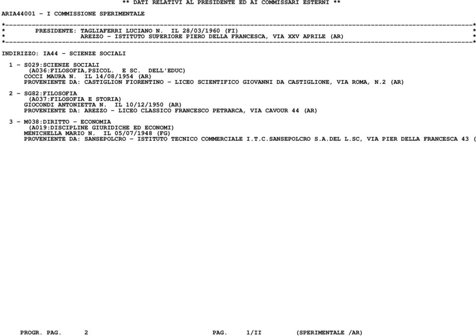 DELL'EDUC) COCCI MAURA N. IL 14/08/1954 (AR) PROVENIENTE DA: CASTIGLION FIORENTINO - LICEO SCIENTIFICO GIOVANNI DA CASTIGLIONE, VIA ROMA, N.