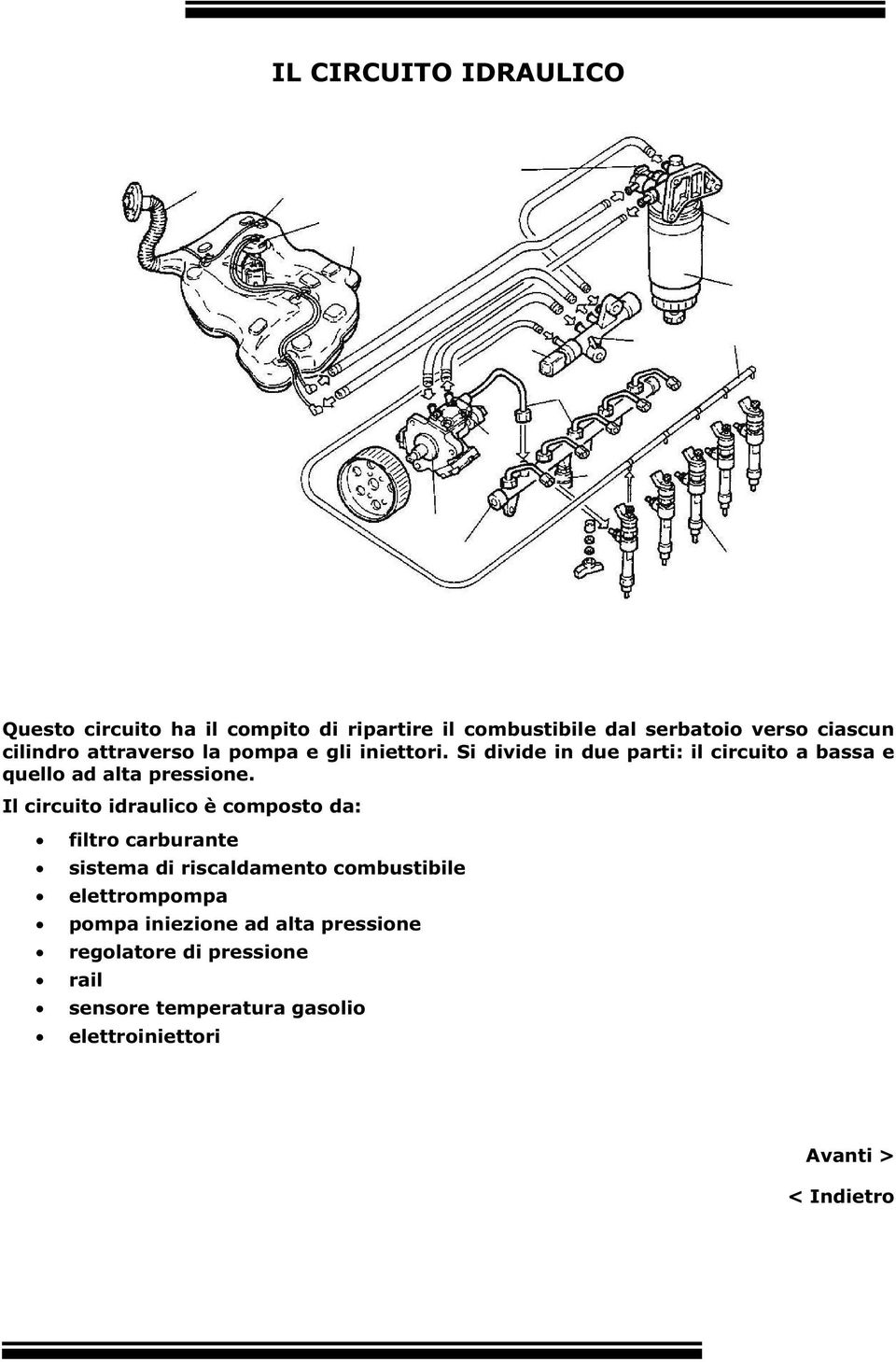 Si divide in due parti: il circuito a bassa e quello ad alta pressione.