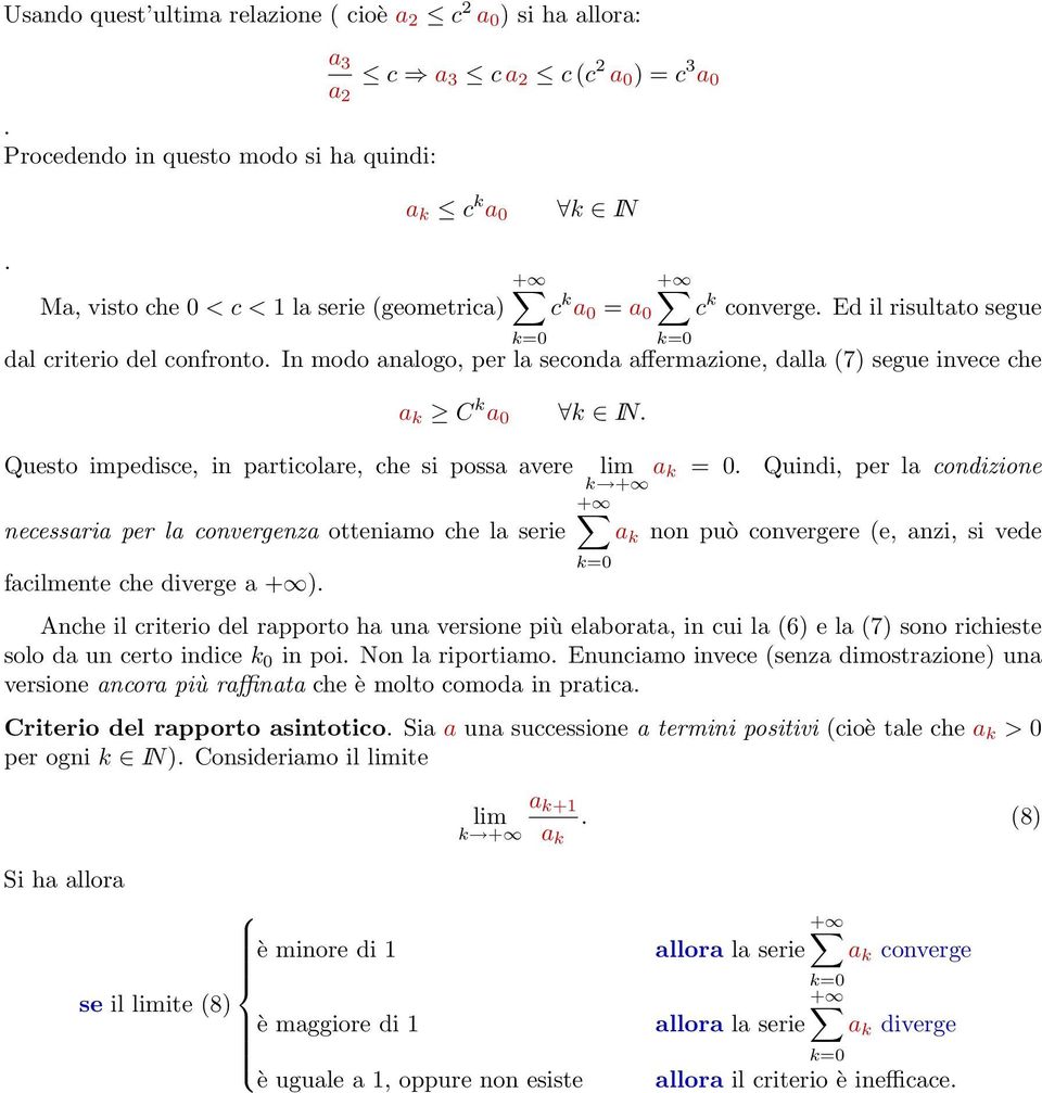 In modo analogo, per la seconda affermazione, dalla (7) segue invece che a k C k a 0 k IN.