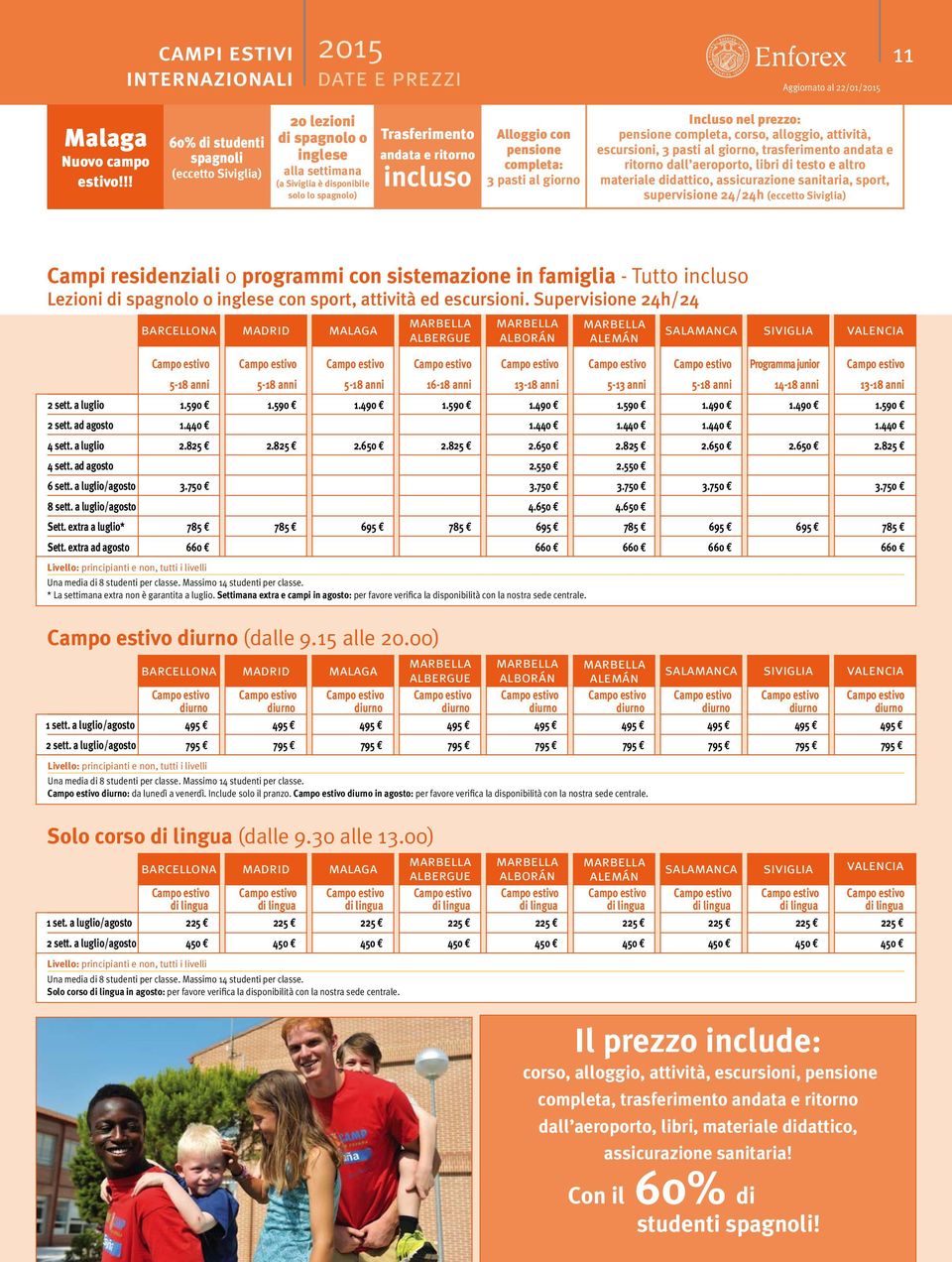 completa: 3 pasti al giorno Incluso nel prezzo: pensione completa, corso, alloggio, attività, escursioni, 3 pasti al giorno, trasferimento andata e ritorno dall aeroporto, libri di testo e altro