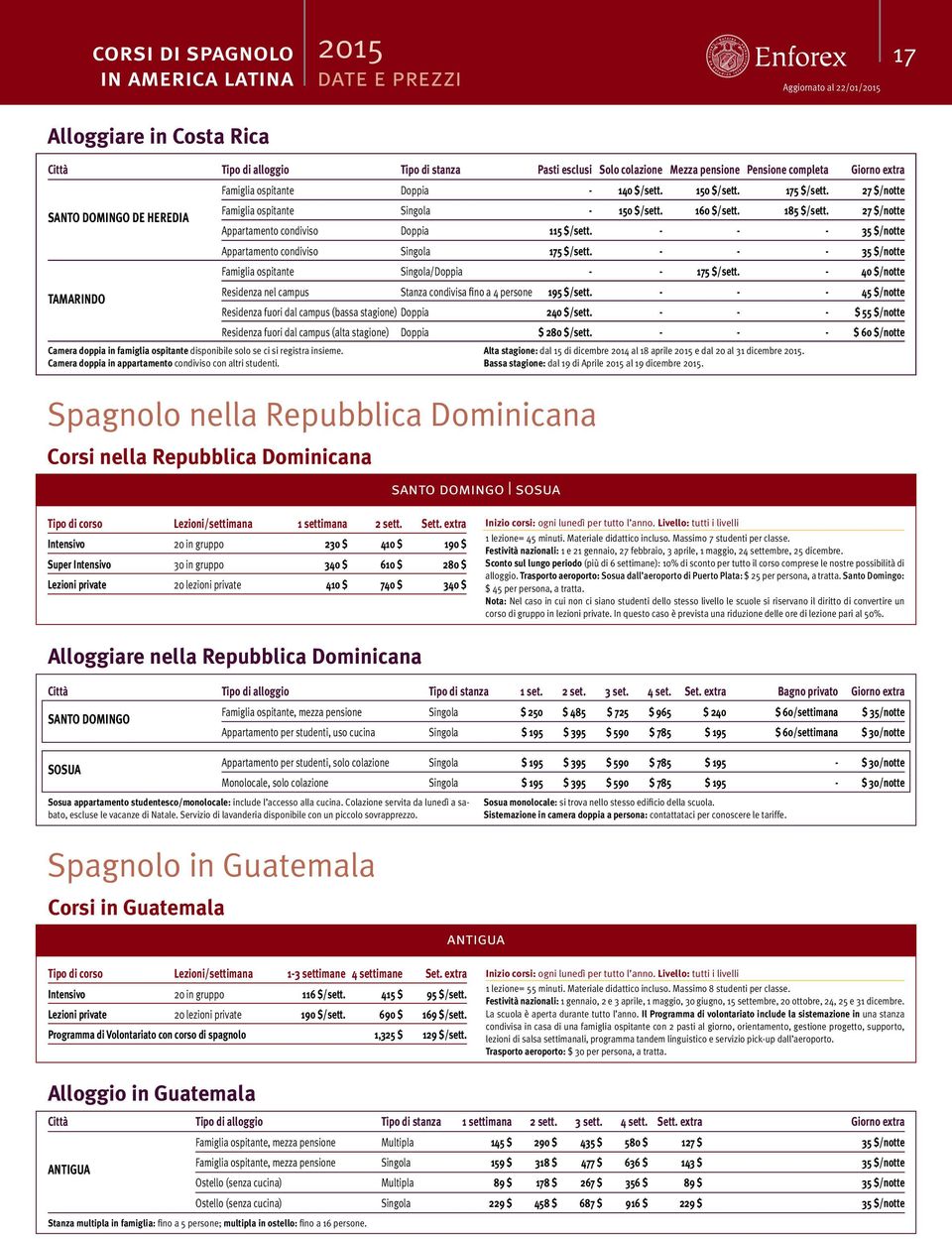 Spagnolo nella Repubblica Dominicana Corsi nella Repubblica Dominicana Famiglia ospitante Doppia - 140 $/sett. 150 $/sett. 175 $/sett. 27 $/notte Famiglia ospitante Singola - 150 $/sett. 160 $/sett.