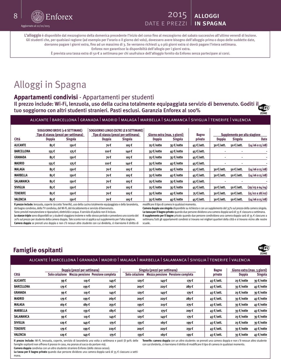 un massimo di 3. Se verranno richiesti 4 o più giorni extra si dovrà pagare l intera settimana. Enforex non garantisce la disponibiltà dell allogio per i giorni extra.