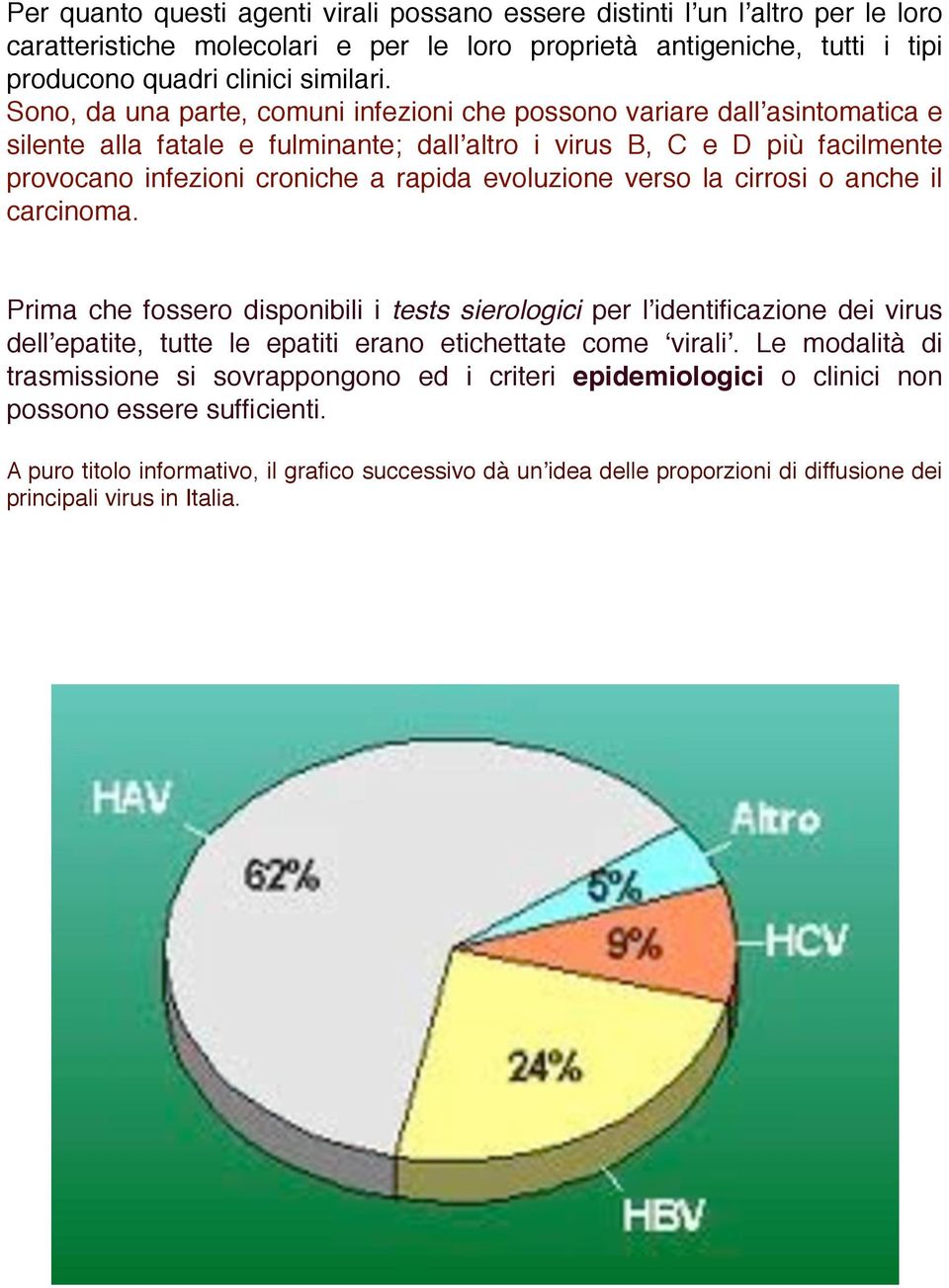 evoluzione verso la cirrosi o anche il carcinoma. Prima che fossero disponibili i tests sierologici per lʼidentificazione dei virus dellʼepatite, tutte le epatiti erano etichettate come ʻviraliʼ.