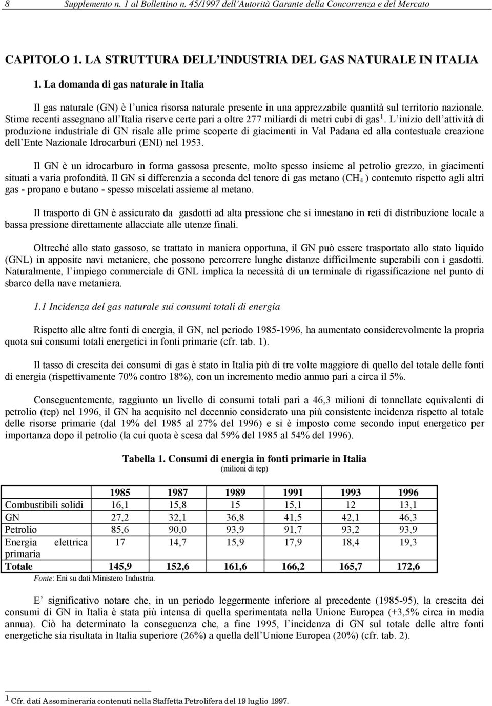 Stime recenti assegnano all Italia riserve certe pari a oltre 277 miliardi di metri cubi di gas 1.