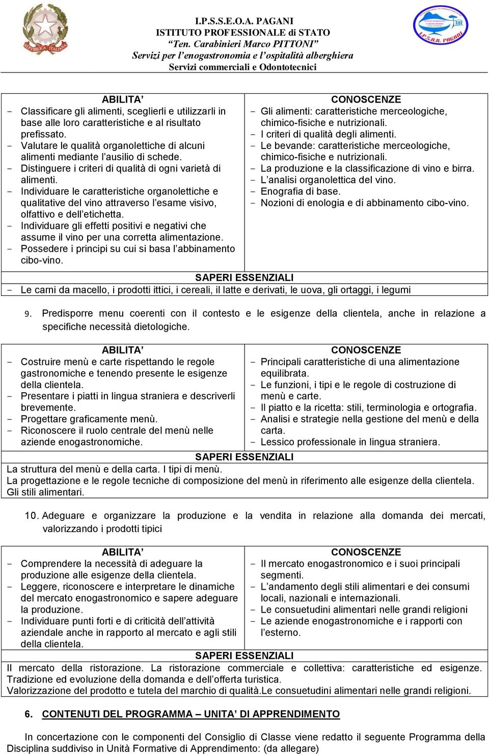 Individuare gli effetti positivi e negativi che assume il vino per una corretta alimentazione. Possedere i principi su cui si basa l abbinamento cibo-vino.