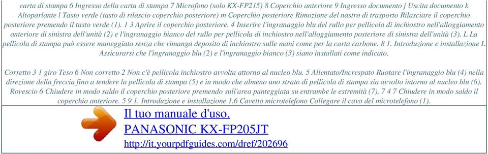 4 Inserire l'ingranaggio blu del rullo per pellicola di inchiostro nell'alloggiamento anteriore di sinistra dell'unità (2) e l'ingranaggio bianco del rullo per pellicola di inchiostro