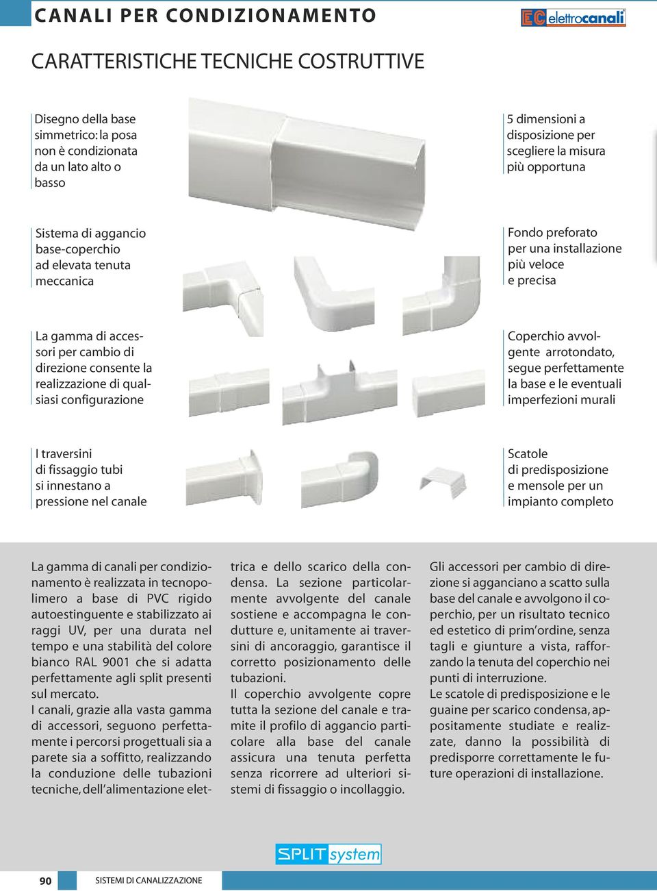 configurazione Coperchio avvolgente arrotondato, segue perfettamente la base e le eventuali imperfezioni murali I traversini di fissaggio tubi si innestano a pressione nel canale Scatole di