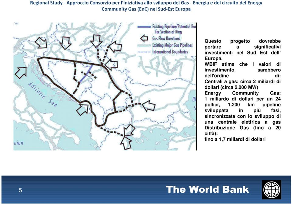 WBIF stima che i valori di investimento sarebbero nell'ordine di: Centrali a gas: circa 2 miliardi di dollari (circa 2.