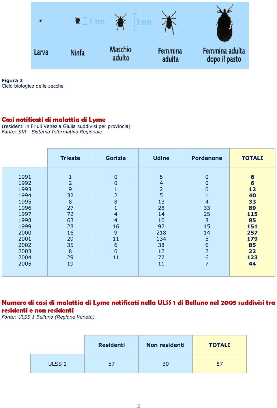 999 3 9 3 7 7 3 9 3 9 9 9 3 9 3 3 77 33 7 33 9 7 79 3 Numero di casi di malattia di Lyme notificati nella ULSS di Belluno