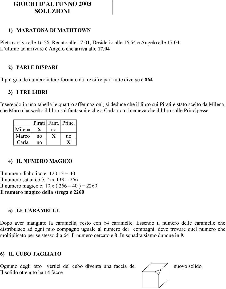 stato scelto da Milena, che Marco ha scelto il libro sui fantasmi e che a Carla non rimaneva che il libro sulle Princi