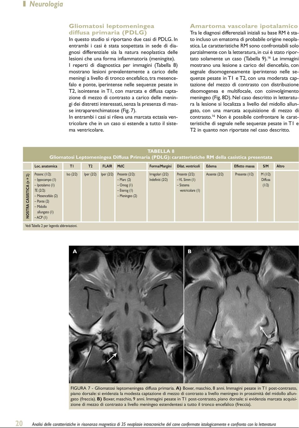 I reperti di diagnostica per immagini (Tabella 8) mostrano lesioni prevalentemente a carico delle meningi a livello di tronco encefalico, tra mesencefalo e ponte, iperintense nelle sequenze pesate in