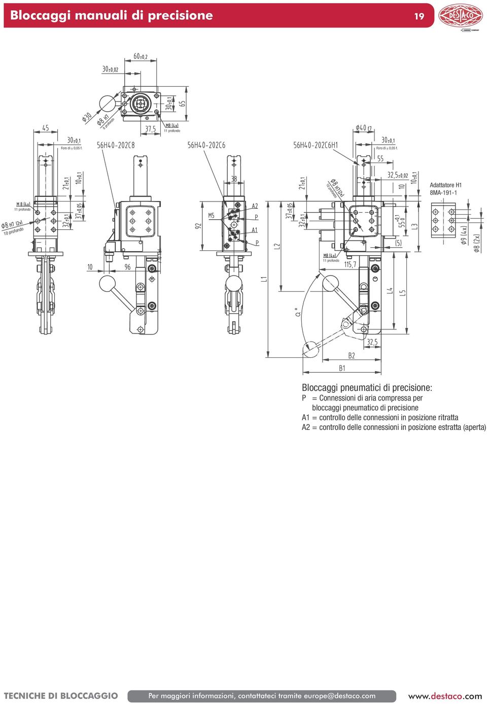 10 profondo Adattatore H1 8MA-191-1 11 profondo 10 profondo 11 profondo Bloccaggi pneumatici di