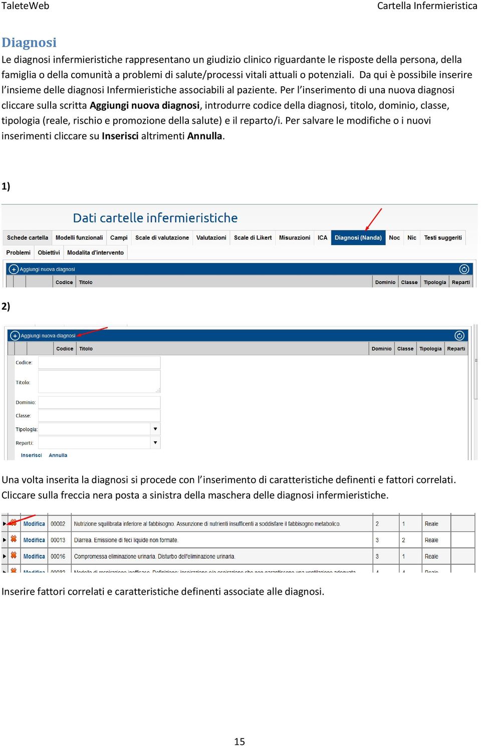 Per l inserimento di una nuova diagnosi cliccare sulla scritta Aggiungi nuova diagnosi, introdurre codice della diagnosi, titolo, dominio, classe, tipologia (reale, rischio e promozione della salute)