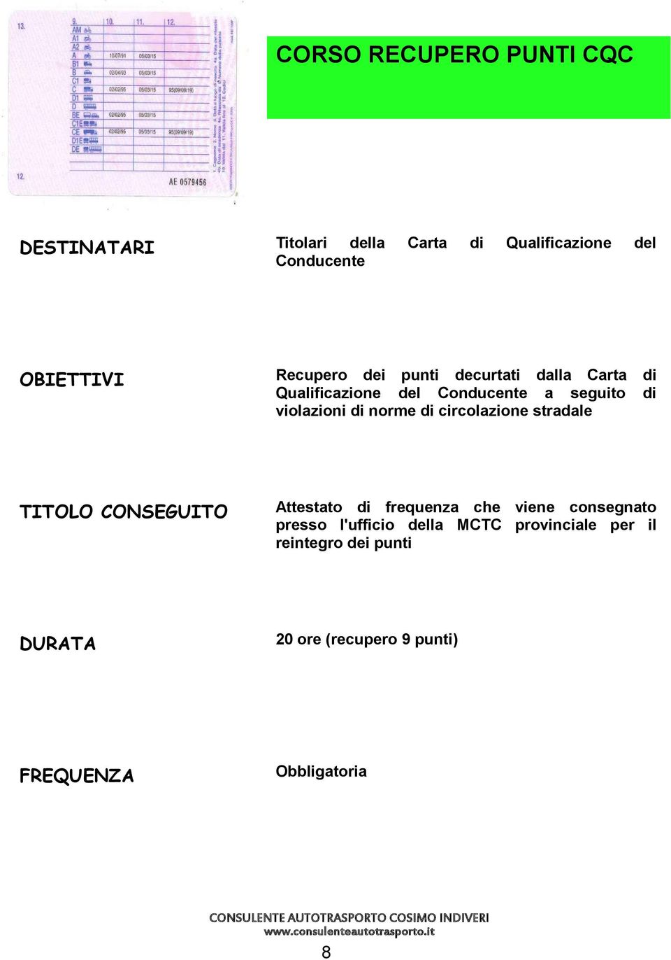 violazioni di norme di circolazione stradale Attestato di frequenza che viene