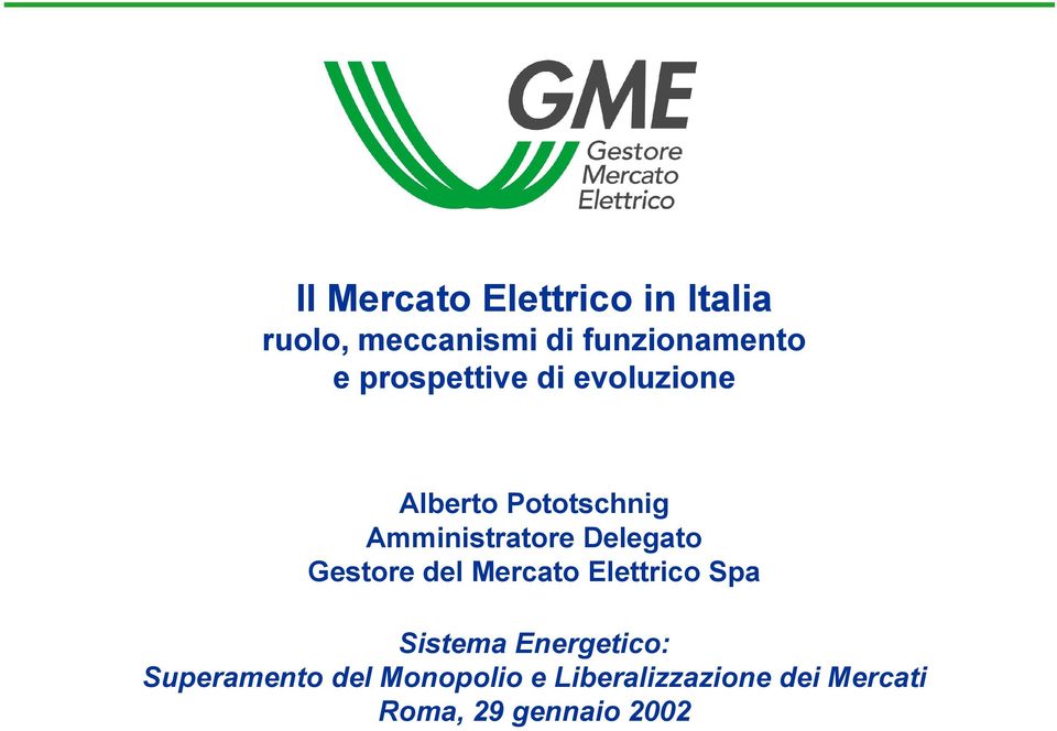 Delegato Gestore del Mercato Elettrico Spa Sistema Energetico: