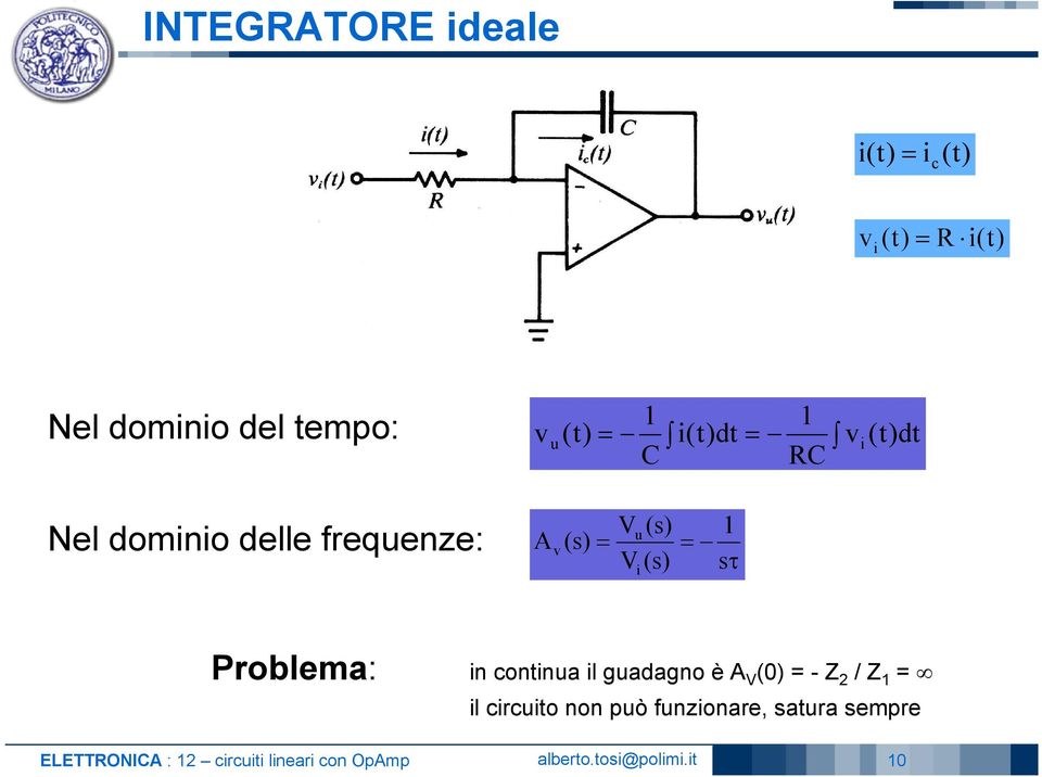 ELETTONICA : circuiti lineari con OpAmp in continua il guadagno è A V (0) -
