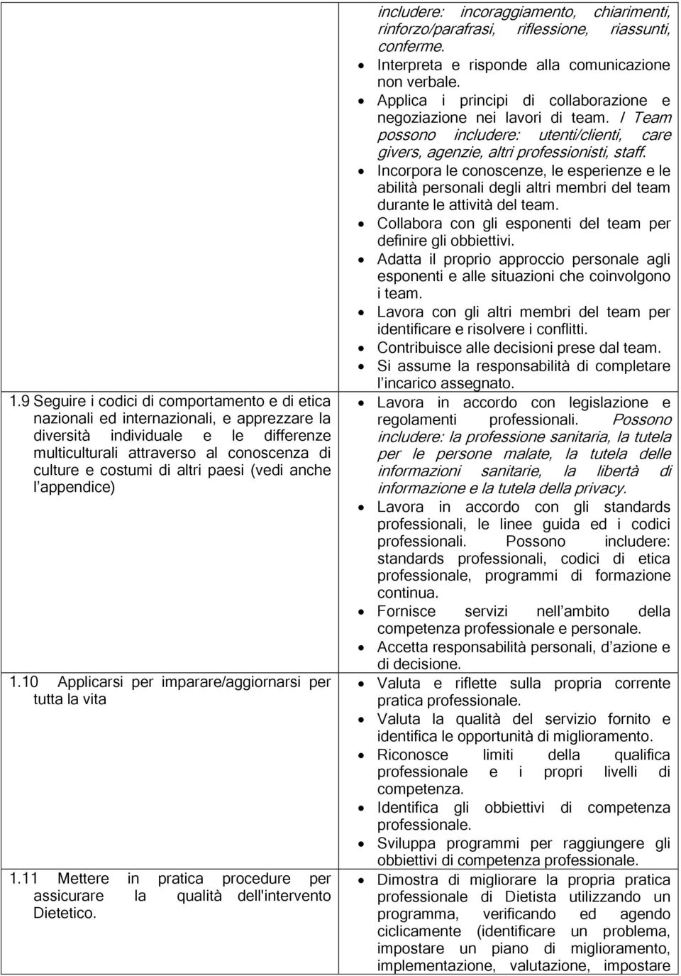 includere: incoraggiamento, chiarimenti, rinforzo/parafrasi, riflessione, riassunti, conferme. Interpreta e risponde alla comunicazione non verbale.