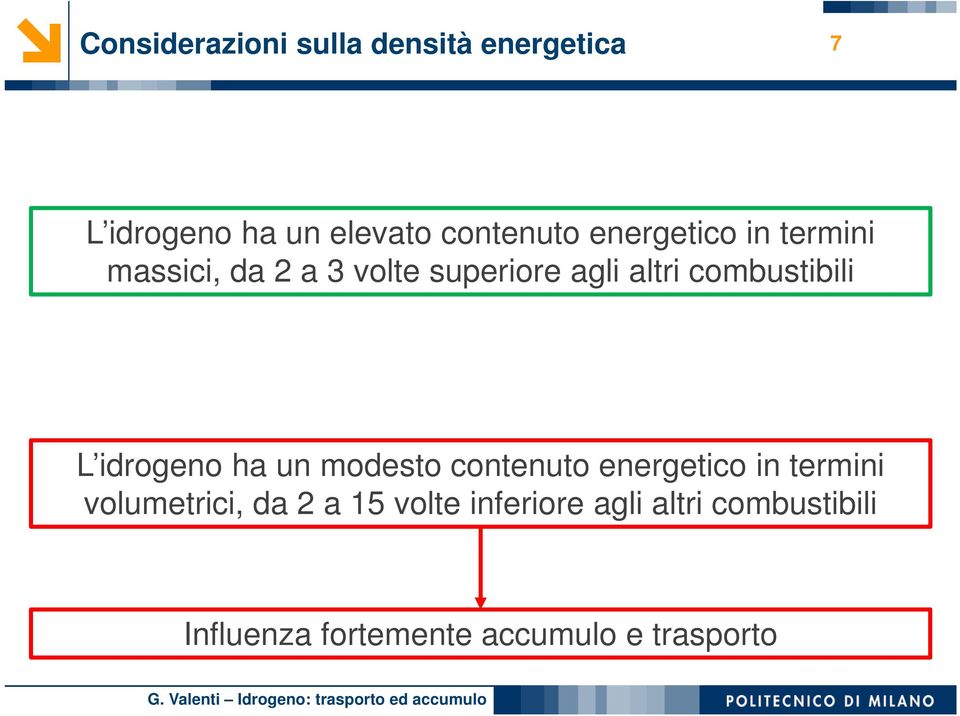 L idrogeno ha un modesto contenuto energetico in termini volumetrici, da 2 a 15