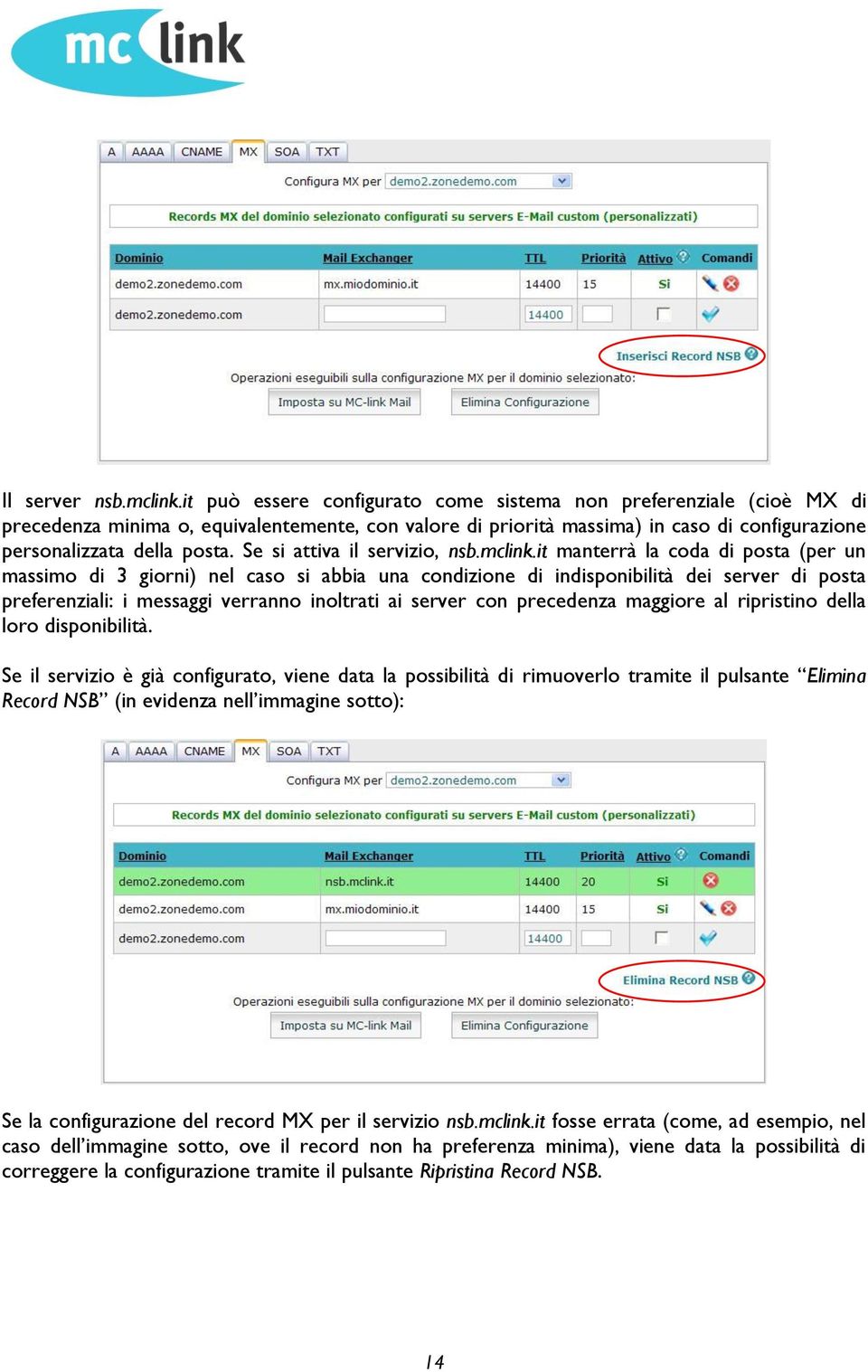 Se si attiva il servizio, nsb.mclink.