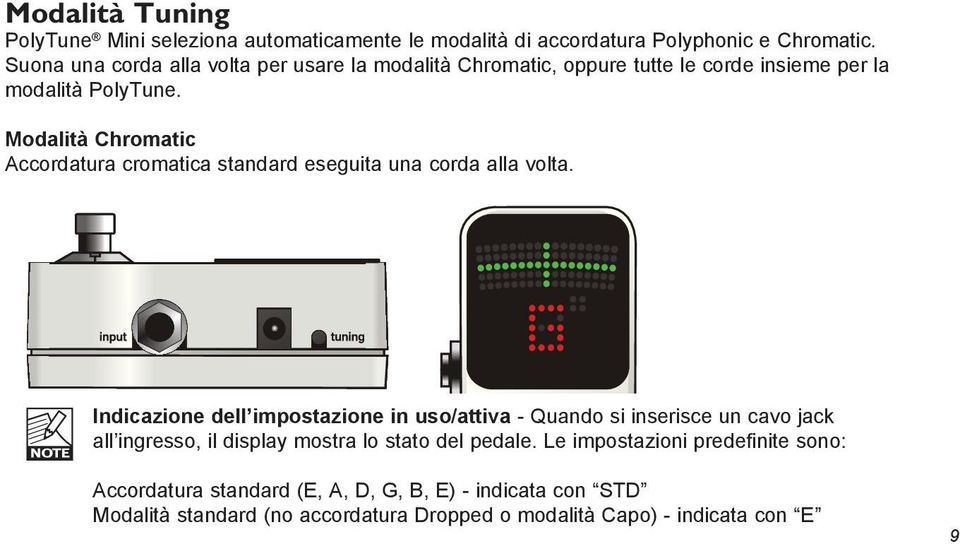 Modalità Chromatic Accordatura cromatica standard eseguita una corda alla volta.