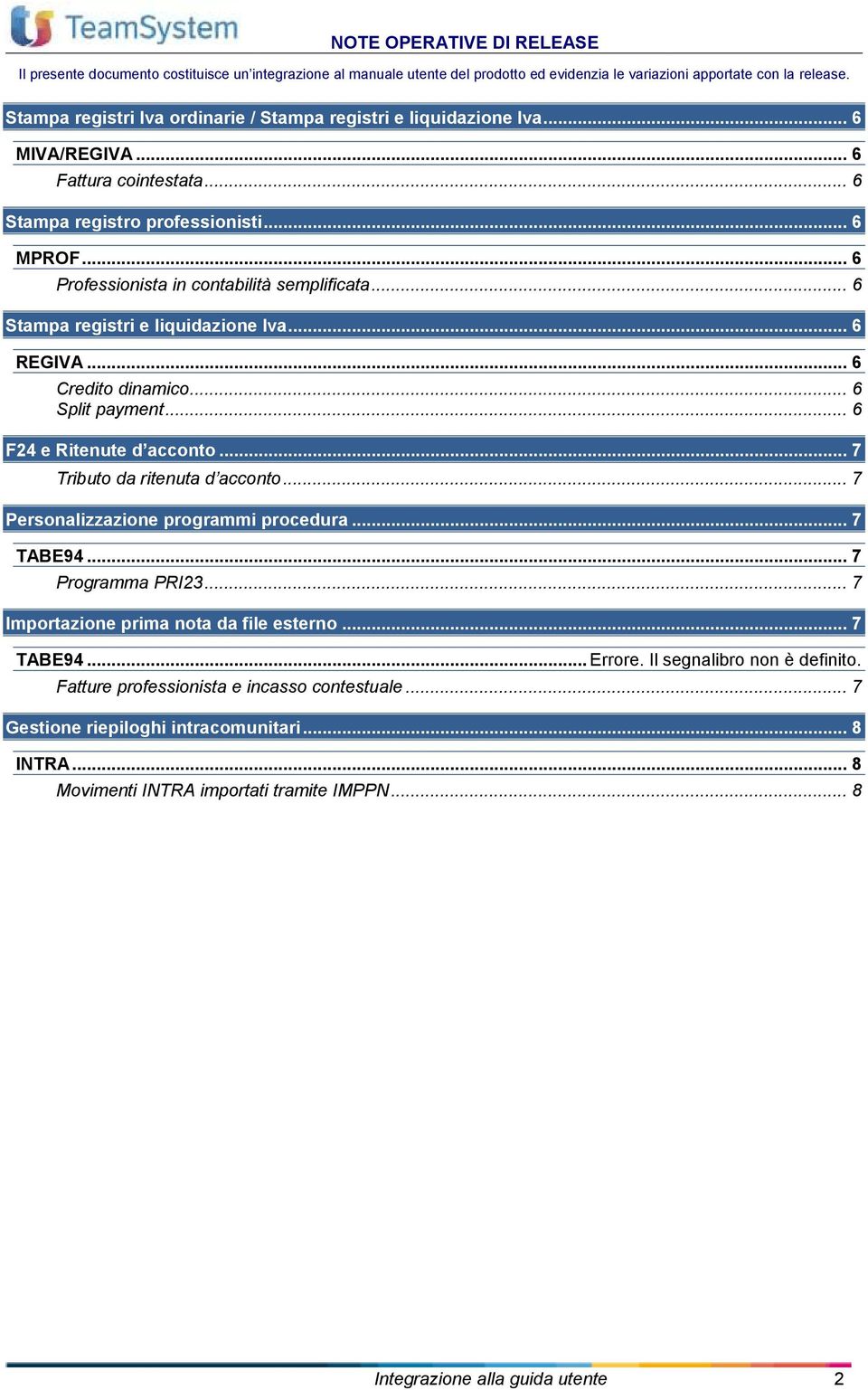 .. 6 Professionista in contabilità semplificata... 6 Stampa registri e liquidazione Iva... 6 REGIVA... 6 Credito dinamico... 6 Split payment... 6 F24 e Ritenute d acconto.