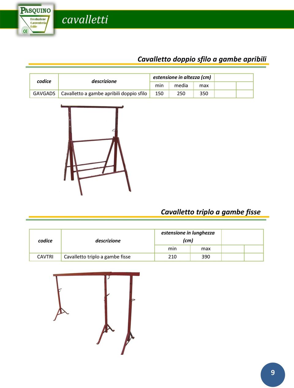 doppio sfilo 150 250 350 Cavalletto triplo a gambe fisse estensione