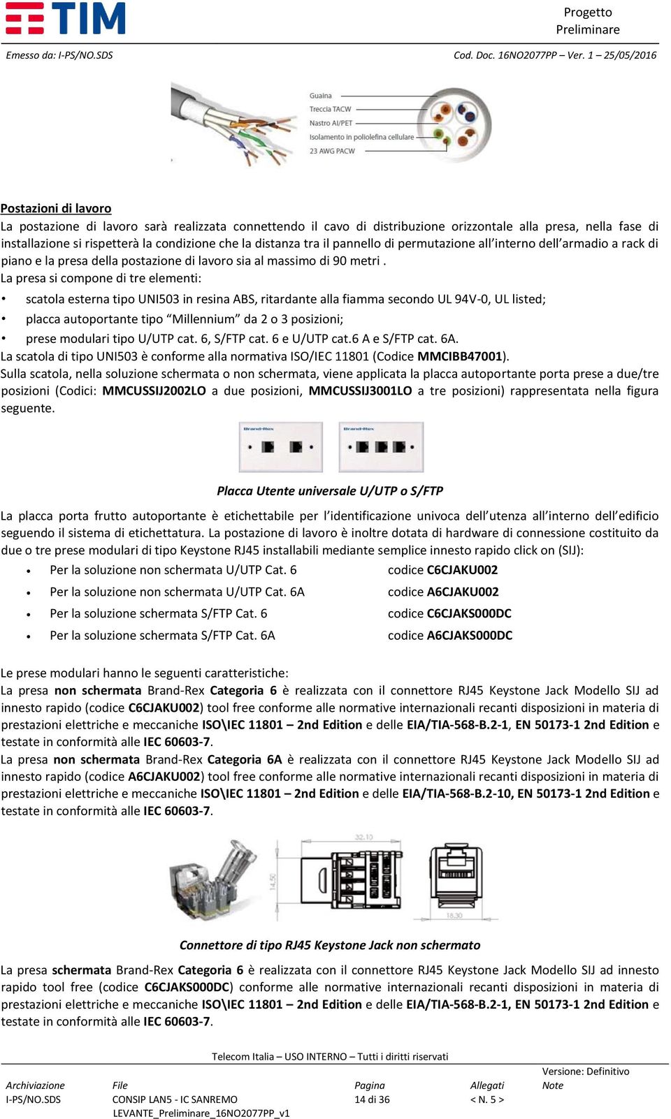 distanza tra il pannello di permutazione all interno dell armadio a rack di piano e la presa della postazione di lavoro sia al massimo di 90 metri.