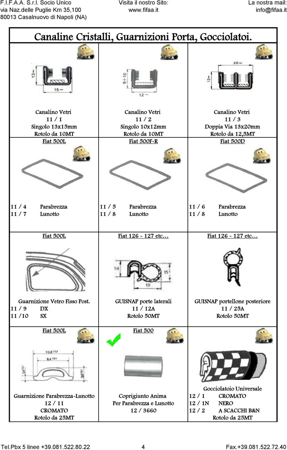 / 4 Parabrezza 11 / 5 Parabrezza 11 / 6 Parabrezza 11 / 7 Lunotto 11 / 8 Lunotto 11 / 8 Lunotto Fiat 500L Fiat 126-127 etc Fiat 126-127 etc Guarnizione Vetro Fisso Post.