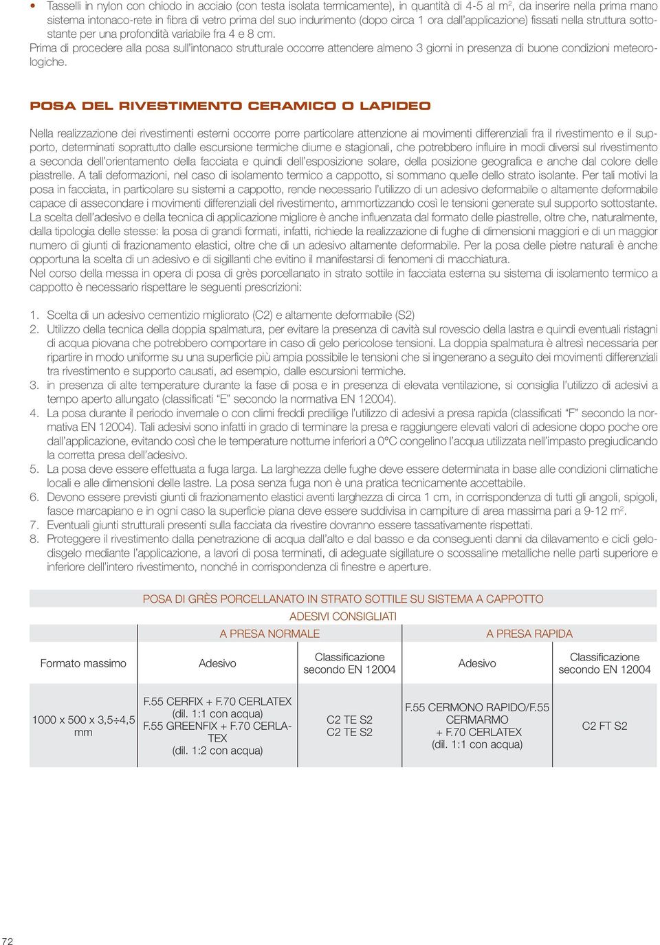 Prima di procedere alla posa sull intonaco strutturale occorre attendere almeno 3 giorni in presenza di buone condizioni meteorologiche.