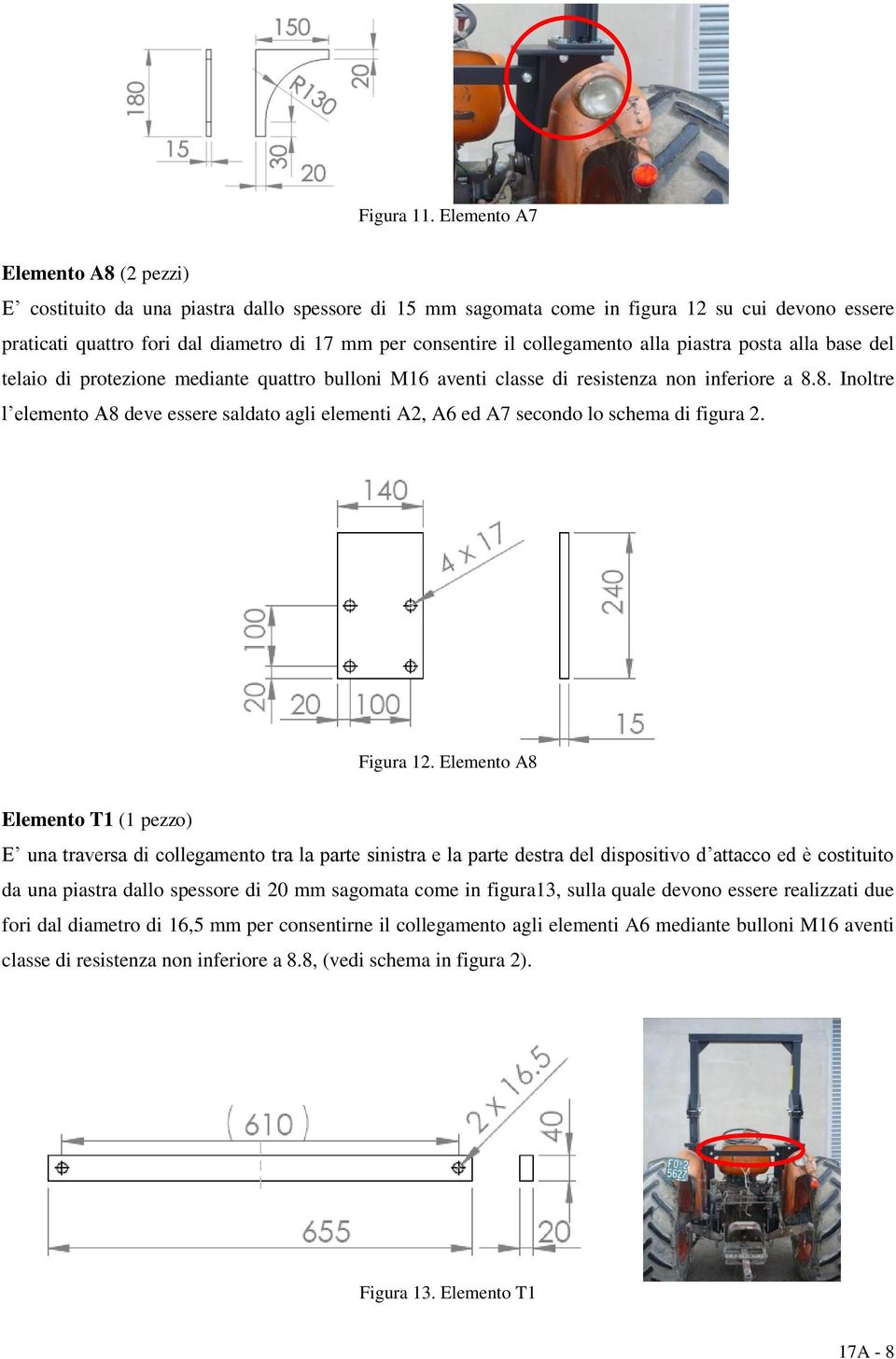 collegamento alla piastra posta alla base del telaio di protezione mediante quattro bulloni M16 aventi classe di resistenza non inferiore a 8.