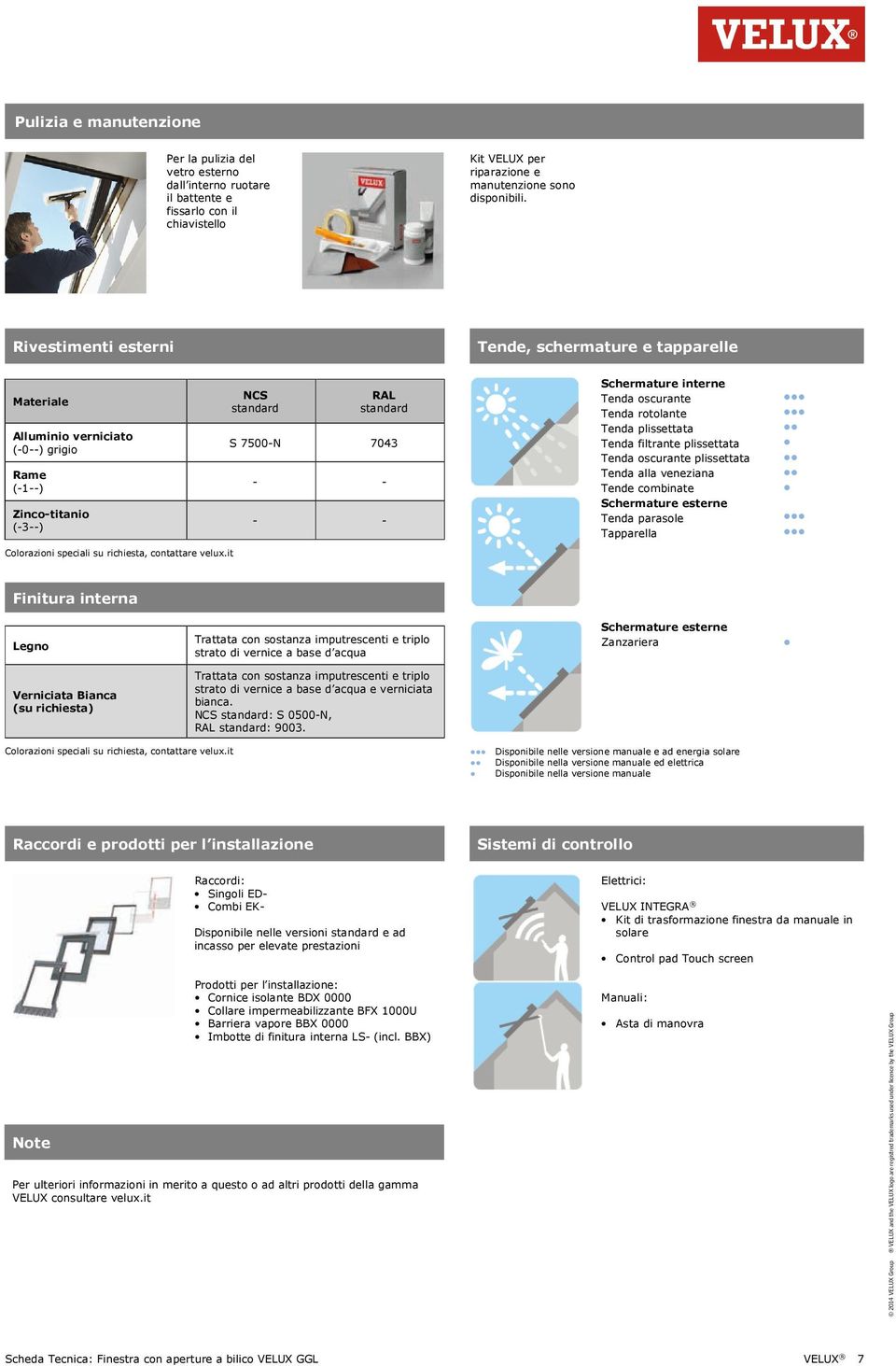 it NCS standard RAL standard S 7500-N 7043 - - - - Schermature interne Tenda oscurante Tenda rotolante Tenda plissettata Tenda filtrante plissettata Tenda oscurante plissettata Tenda alla veneziana