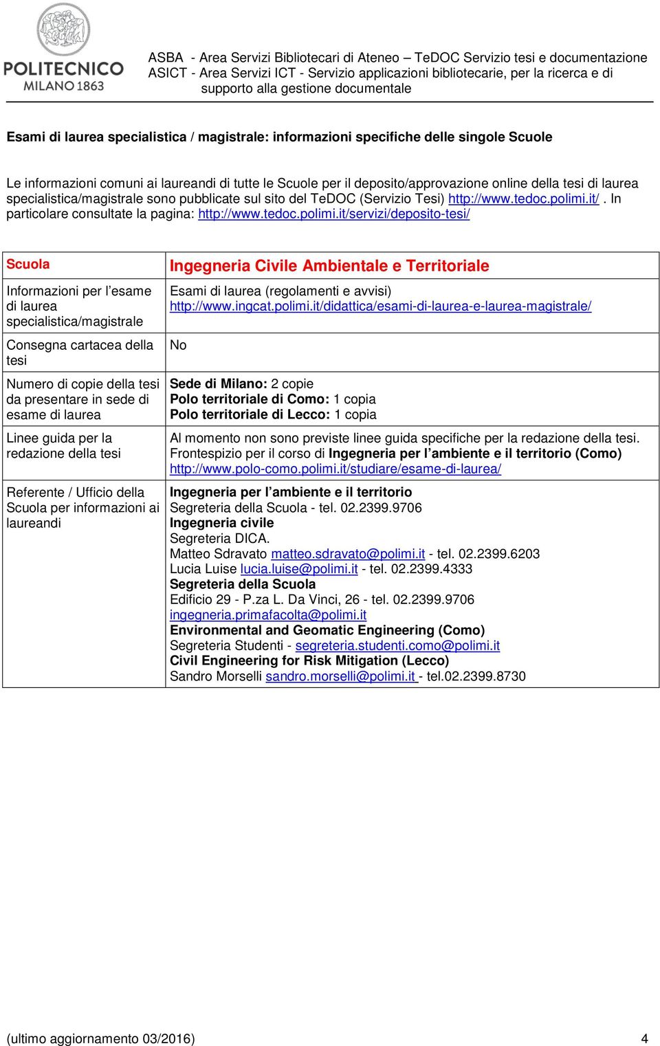 informazioni ai laureandi Ingegneria Civile Ambientale e Territoriale Esami di laurea (regolamenti e avvisi) http://www.ingcat.polimi.