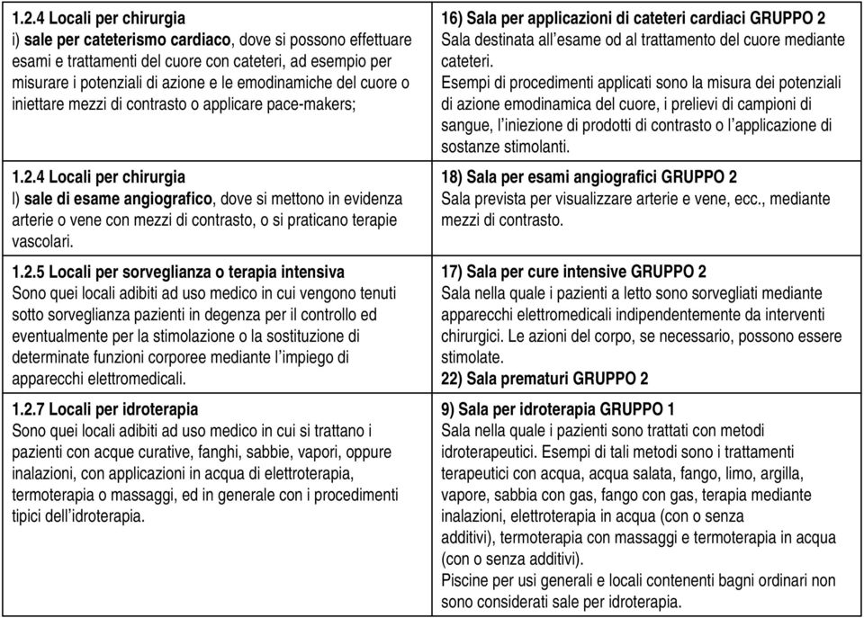 4 Locali per chirurgia l) sale di esame angiografico, dove si mettono in evidenza arterie o vene con mezzi di contrasto, o si praticano terapie vascolari. 1.2.