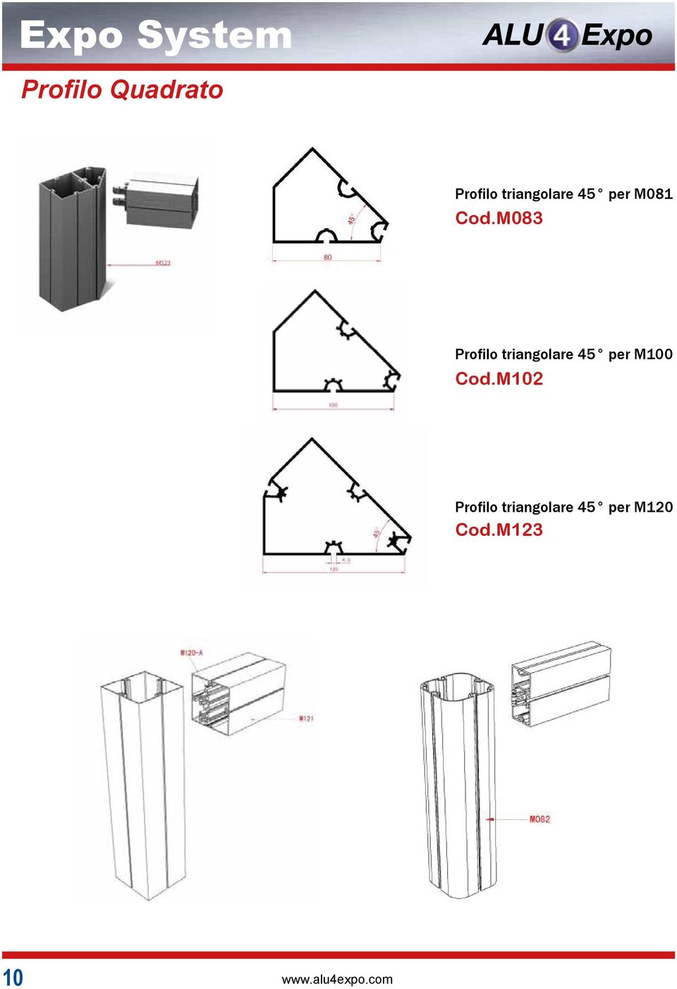 M083 Profilo triangolare 45 per M100 Cod.