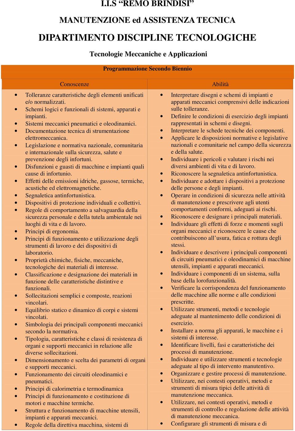 Documentazione tecnica di strumentazione elettromeccanica. Legislazione e normativa nazionale, comunitaria e internazionale sulla sicurezza, salute e prevenzione degli infortuni.