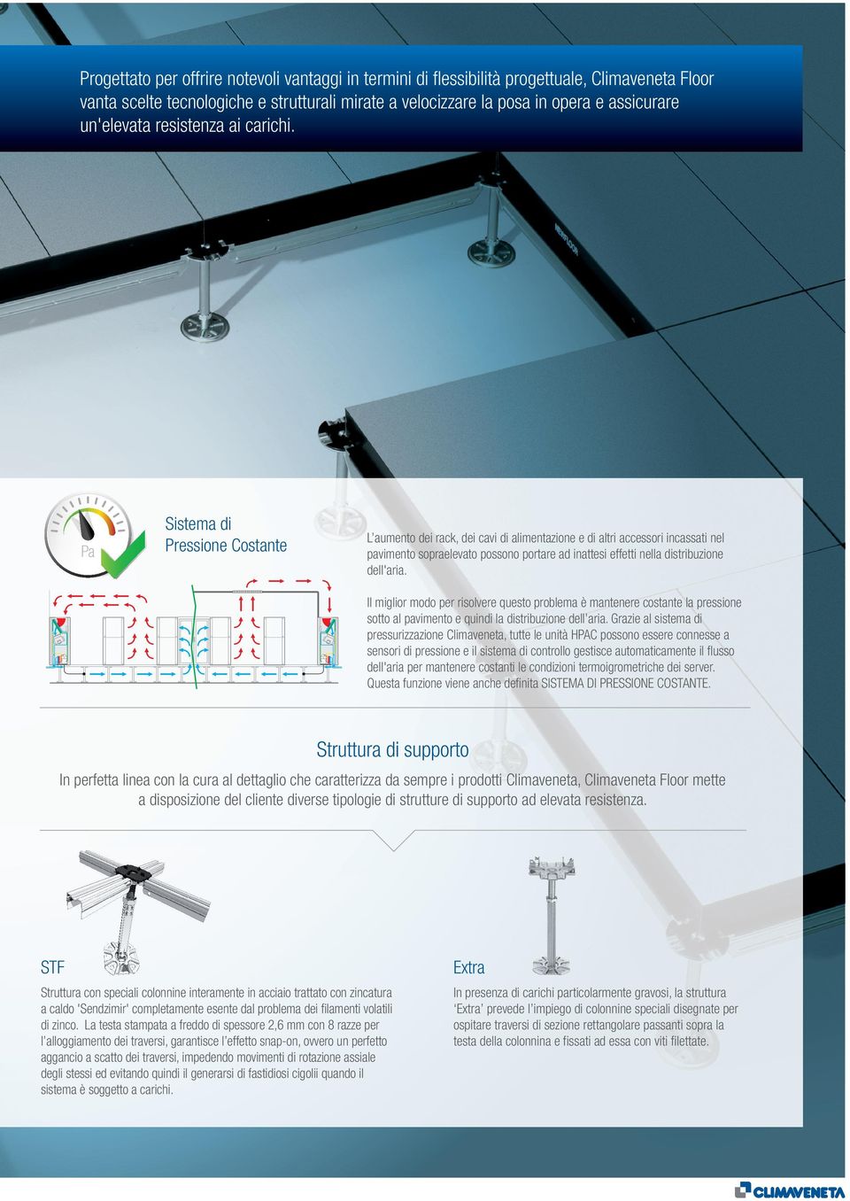 Sistema di Pressione Costante L aumento dei rack, dei cavi di alimentazione e di altri accessori incassati nel pavimento sopraelevato possono portare ad inattesi effetti nella distribuzione dell'aria.